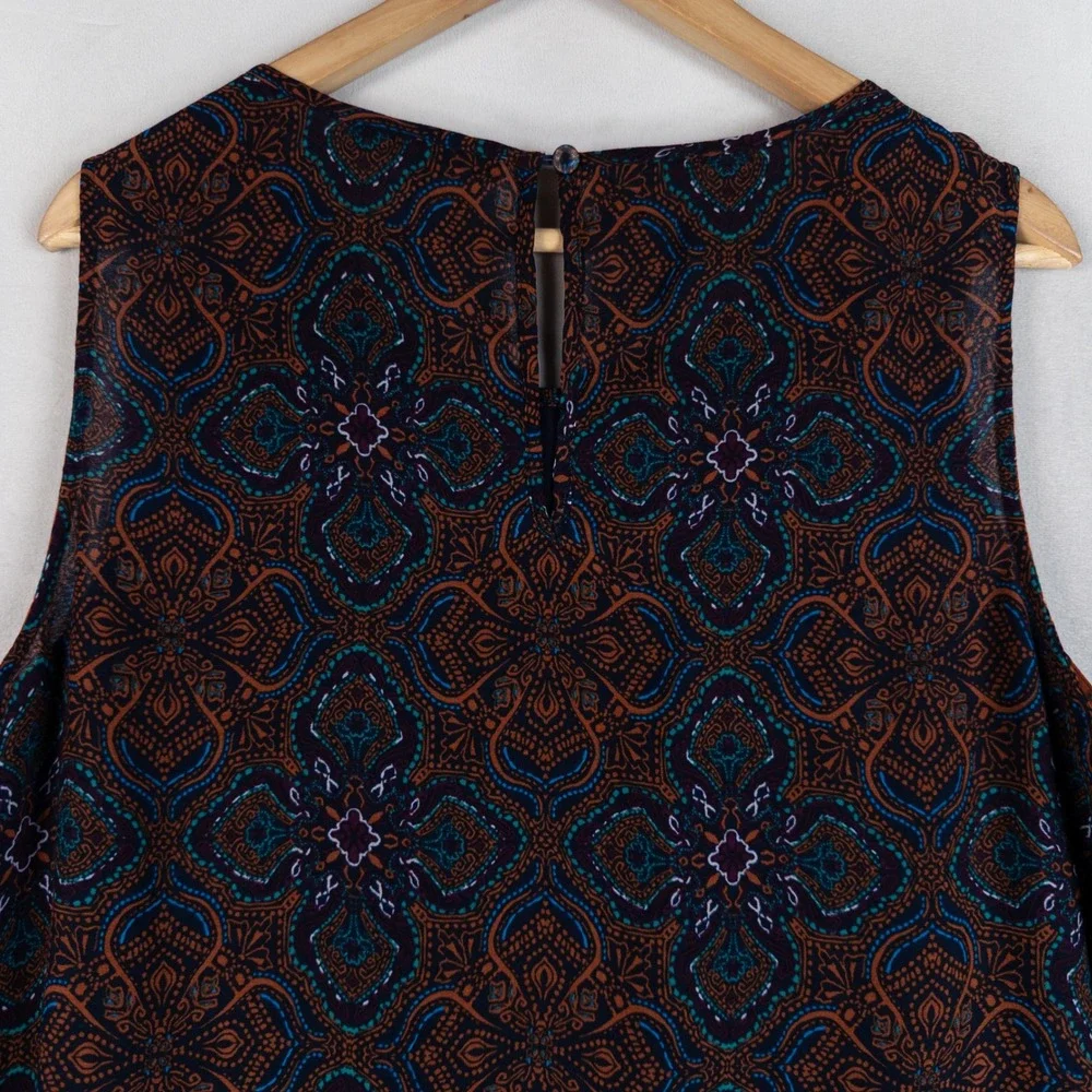 Daniel Rainn Blouse Tank Top 1X Multicolor Geometric Print Crochet Lace Boho - Picture 4 of 8